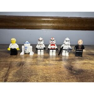 Lot Of 6 Lego Star Wars Mini Figures - Troopers, R2D2, Luke Skywalker & Anakin
